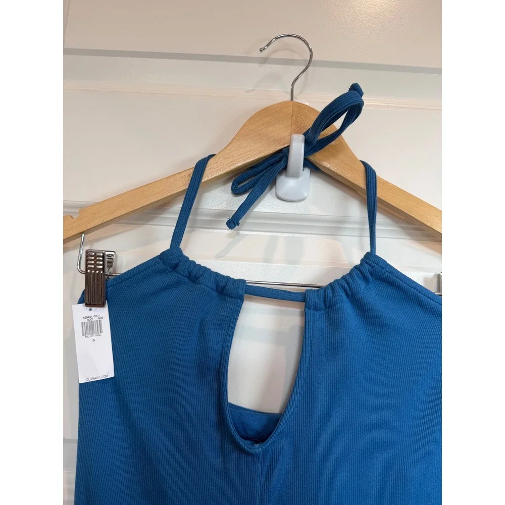 Old Navy Womens Blue Ribbed Halter Midi Dress Keyhole Neckline Size S New